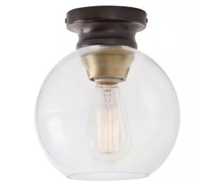 Home Decorators Collection Evelyn 8 in. 1-Light Modern Industrial Bronze Flush Mount Ceiling Light with Clear Glass Shade