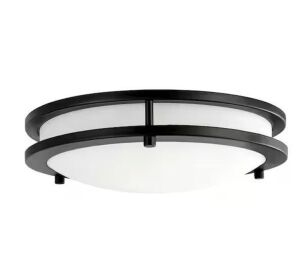 Hampton Bay Flaxmere 12 in. Matte Black Dimmable Integrated LED Flush Mount Ceiling Light with Frosted White Glass Shade