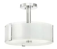 Hampton Bay&nbsp;Bourland 14 in. 3-Light Polished Chrome Semi-Flush Mount Ceiling Light Fixture with White and Clear Glass Double Shade