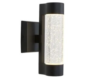 Home Decorators Collection Ansel 11.3 in. Black Modern Bubble Glass Integrated LED Hardwired Exterior Wall-Light Cylinder Sconce