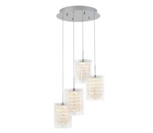 Artika Crystal Cube 17-Watt 4 Light Chrome Modern Integrated LED Pendant Light Fixture