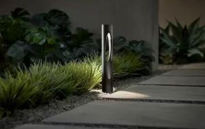 Lot of (2) Hampton Bay Trinity Hill 15-Watt Equivalent Low Voltage Matte Black Integrated LED Contemporary Outdoor Bollard Path Light