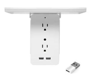 Lot of (2) Sharper Image Socket Shelf 6-Outlet Cordless Wall Extender with 2-USB Ports and 1-USBC Adapter