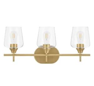 Hampton Bay Pavlen 24 in. 3-Lights Antique Brass Vanity Light with Clear Glass Shades