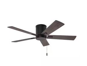 Hampton Bay Grantway 48 in. Indoor/Covered Outdoor Matte Black Low Profile Ceiling Fan Without Light with Pull Chain Included