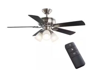 Hampton Bay Riley 44 in. Indoor LED Brushed Nickel Ceiling Fan with Light Kit, 5 QuickInstall Reversible Blades and Remote Control