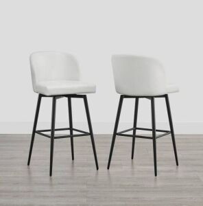 Spruce & Spring Cynthia 30 in. White High Back Metal Swivel Bar Stool with Faux Leather Seat, Set of 2