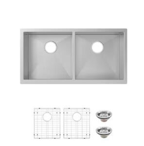 Glacier Bay Professional Zero Radius 32 in. Undermount 50/50 Double Bowl 16 Gauge Stainless Steel Kitchen Sink with Accessories