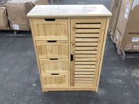 VEIKOUS&nbsp;23.7 in. W x 11.9 in. D x 32.5 in. H Yellow Bamboo Freestanding Linen Cabinet with 2 Removable Shelves and 4-Drawer