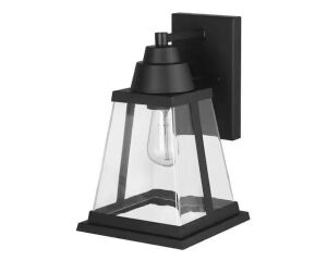 Globe Electric Donahue Matte Black Farmhouse Indoor/Outdoor 1-Light Wall Sconce with Clear Glass Shade