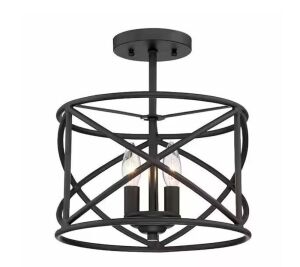 Hampton Bay Hastings 13.5 in. 2-Light Satin Bronze Industrial Caged Drum Ceiling Semi Flush Mount Light