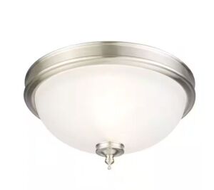 Hampton Bay Eastpoint 13 in. 2-Light Brushed Nickel Flush Mount with Frosted Glass Shade