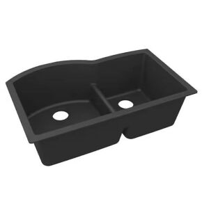 Elkay Quartz Classic 33 in. Undermount Double Bowl Matte Black Granite/Quartz Composite Kitchen Sink 