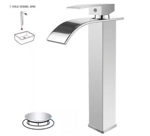 BWE Waterfall Single Hole Single Handle Tall Bathroom Vessel Sink Faucet With Supply Hose in Polished Chrome