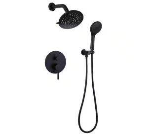 BWE Single-Handle 2-Spray Round High Pressure Shower Faucet in Matte Black 