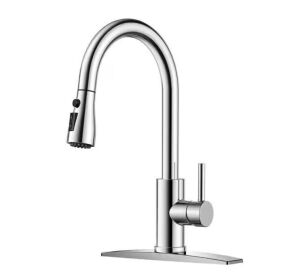 FORIOUS Single-Handle Kitchen Faucet with Pull Down Sprayer and Deck Plate in Chrome