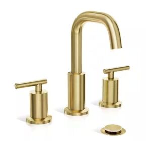 Phiestina 8 in. Wide spread 2-Handle Bathroom Faucet with Valve and Metal Pop-Up Drain, Brushed Gold