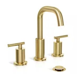 Phiestina 8 in. Wide spread 2-Handle Bathroom Faucet with Valve and Metal Pop-Up Drain, Brushed Gold