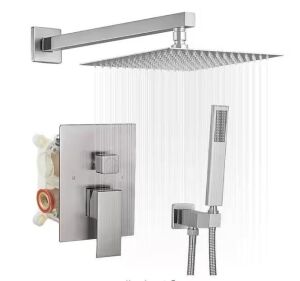 BWE 2-Spray Patterns With 2.5 GPM 12 in. Showerhead Wall Mounted Dual Shower Heads With Valve in Brushed Nickel