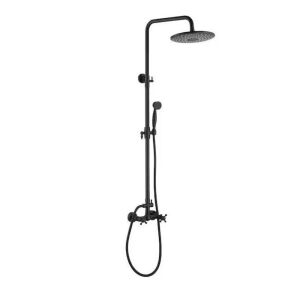 Exposed Pipe Complete Shower System 1-Spray Patterns with 2.5 GPM 8 in. Wall Mount Dual Shower Heads in Matte Black