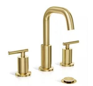 Phiestina 8 in. Wide spread 2-Handle Bathroom Faucet with Valve and Metal Pop-Up Drain, Brushed Gold 