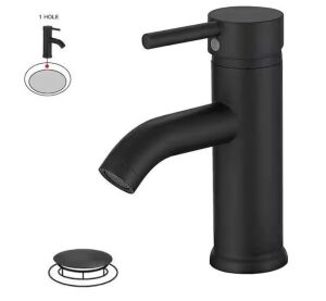 BWE Single Hole Single-Handle Bathroom Faucet With Pop Up Drain in Matte Black