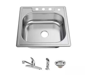 Glacier Bay 25 in. Drop-In Single Bowl 20 Gauge Stainless Steel Kitchen Sink with Faucet and Sprayer