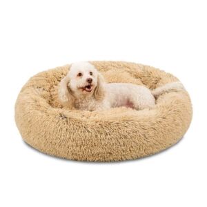 36" Self-Warming Shag Fur Calming Pet Bed w/ Water-Resistant Lining - Brown