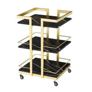 OmySalon Rolling Esthetician Trolley Cart w/ 3 Wood Shelves