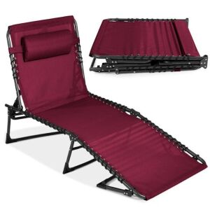 Portable Patio Chaise Lounge Chair Outdoor Recliner w/ Pillow