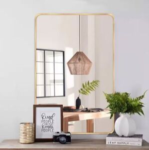 LuxHomez 20 in. W x 30 in. H Gold Rectangle Wall Mirror Aluminum Alloy Frame