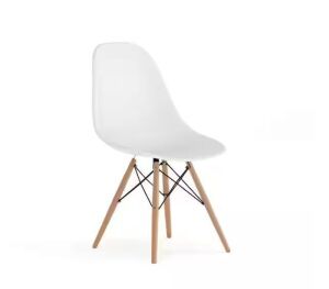 Carnegy Avenue Elon Series White Plastic Side Chair with Wooden Legs