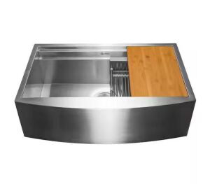 AKDY Handmade Farmhouse Apron Front 33 in. x 22 in. Single Bowl Stainless Steel Workstation Kitchen Sink with Accessories