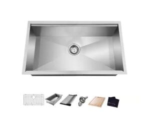 Glacier Bay Zero Radius 30 in. Undermount Single Bowl 18 Gauge Stainless Steel Kitchen Sink with Accessories