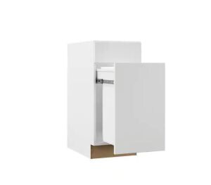 Hampton Bay Designer Series Edgeley Assembled 15x34.5x23.75 in. Pull Out Trash Can Base Kitchen Cabinet in White