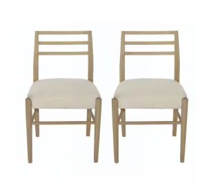 Noble House Fernleaf Light Beige Tweed Fabric and Wood Dining Chairs, Set of 2