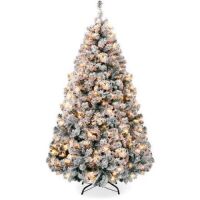 7.5' Pre-Lit Snow Flocked Artificial Pine Christmas Tree w/ Warm White Lights