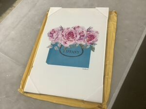 Stupell Industries 12.5 in. x 18.5 in. "High End Teal Shopping Bag Filled with Pink Roses" by Artist Amanda Greenwood Wood Wall Art - Dented