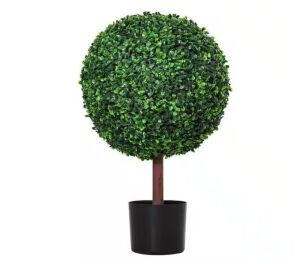 Outsunny 23.5 in. Green Artificial Boxwood Topiary Ball Tree