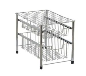 Silver Cabinet Organizer with Double Pull Out Basket