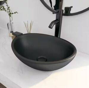 Eridanus Eclisse 16 in. x 13 in. Matte Black Vitreous China Oval Bathroom Vessel Sink