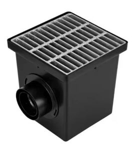 NDS 12 in. Square Catch Basin Drain Kit with 2-Opening Catch Basin Steel Grate 2-Outlet Adapters 1-Outlet Plug