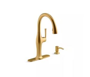 KOHLER Sundae Single-Handle Pull Down Sprayer Kitchen Faucet in Vibrant Brushed Moderne Brass