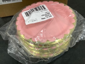 Box of Pink and Gold Disposable Plates