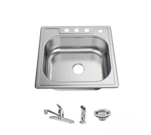 Glacier Bay 25 in. Drop-In Single Bowl 20 Gauge Stainless Steel Kitchen Sink with Faucet and Sprayer