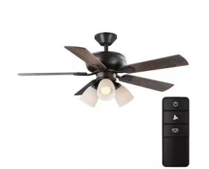 Hampton Bay Riley 44 in. Indoor LED Bronze Dry Rated Downrod Ceiling Fan with 5 Reversible Blades, Light Kit and Remote Control