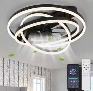 Oaks Aura Becca 24 in. DIY Shade LED Indoor Black Smart APP Control Modern Flush Mount Ceiling Fan with Light, Remote Included