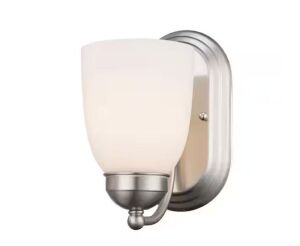 Bel Air Lighting Clayton 1-Light Brushed Nickel Indoor Wall Sconce Light Fixture with Frosted Glass Shade