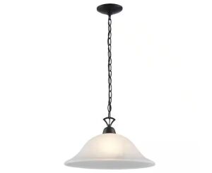 Bel Air Lighting Aspen 1-Light Oil Rubbed Bronze Pendant Light Fixture with Bell Shaped Marbleized Glass Shade