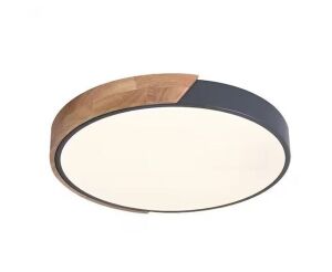 HUOKU Lumin 15.8 in. 1-Light Wood and Gray Dimmable Integrated LED Flush Mount